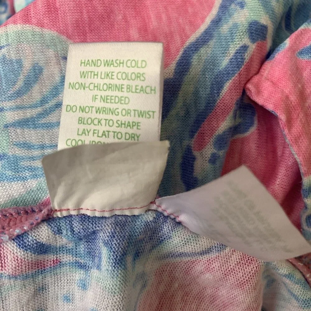 Lilly Pulitzer Mikela Top Pink Pout Barefoot Princess Blue SHELLS 100% Linen XS